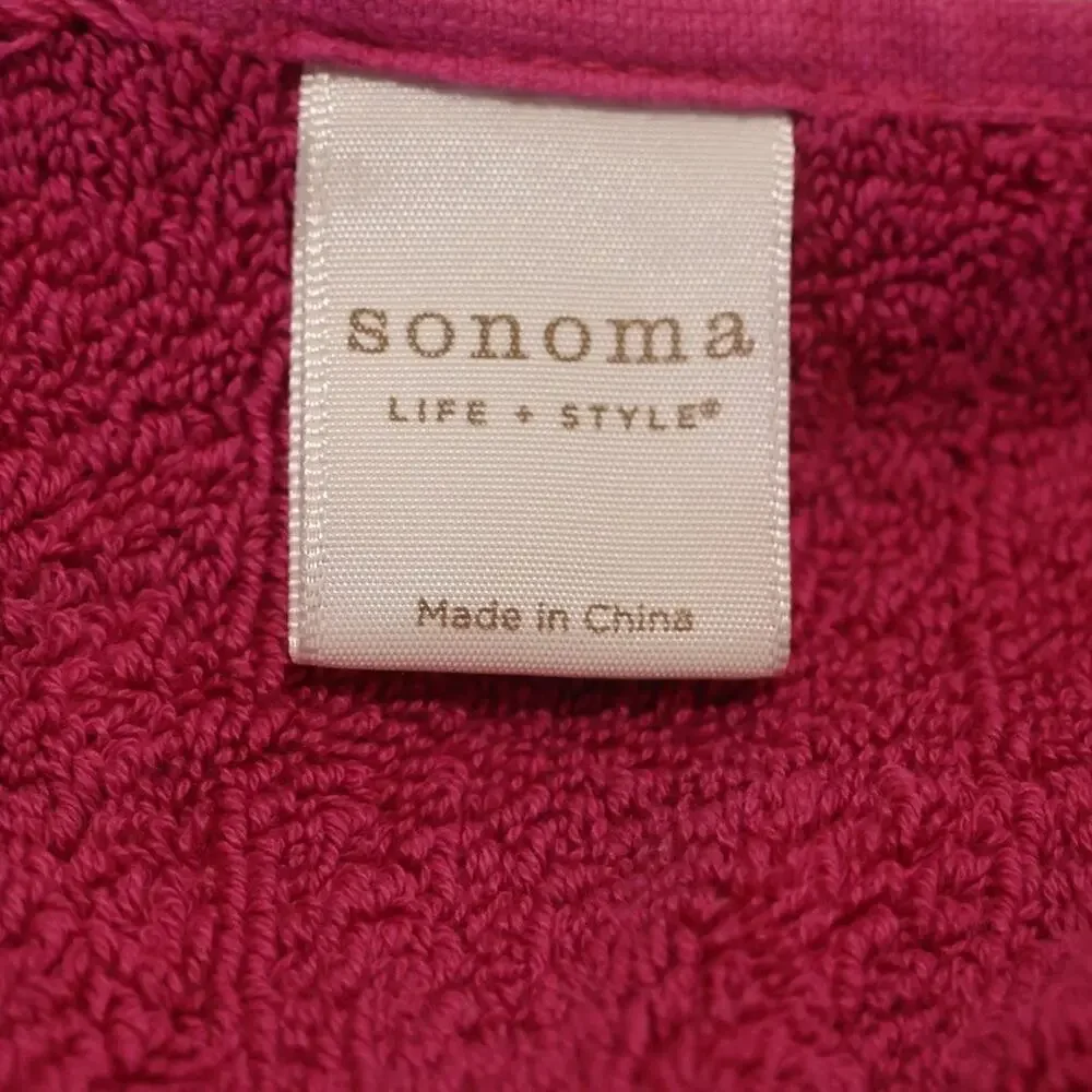 Sonoma Life + Style Pink Cotton Bath Towel Textured Diamond Pattern Fringe #1